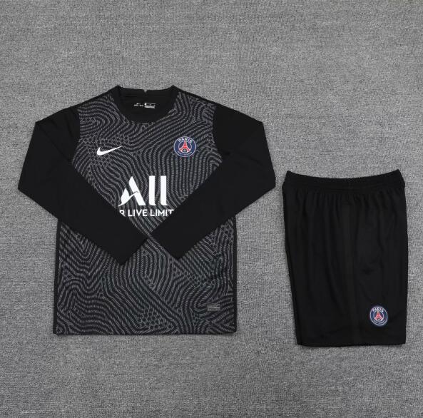 PSG Black Long Sleeve Goalkeeper Soccer Jersey Kits (Shirt+Shorts) 2020/21